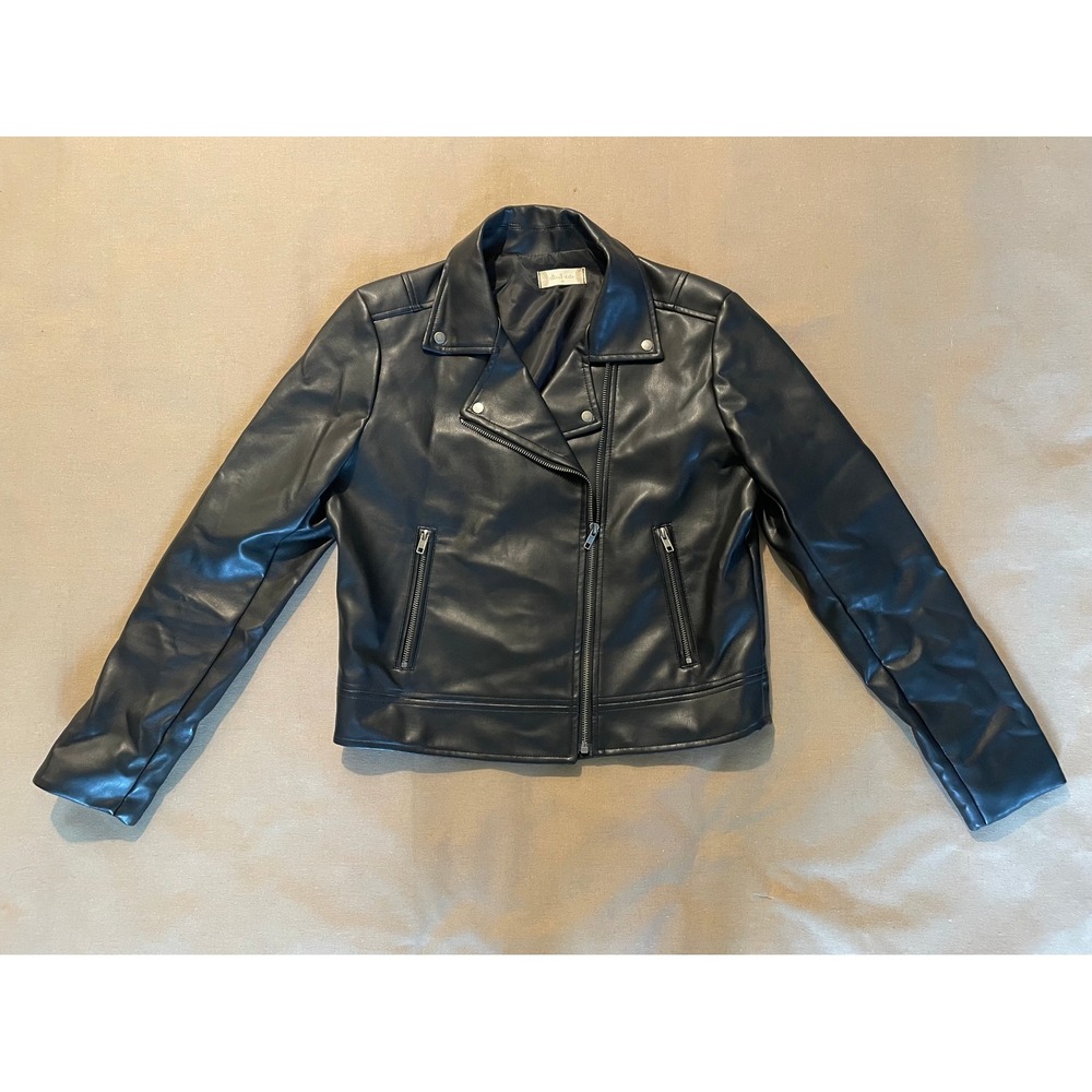 Altar'd State Faux Leather Moto Jacket Size M Black Edgy Biker Cropped Fit